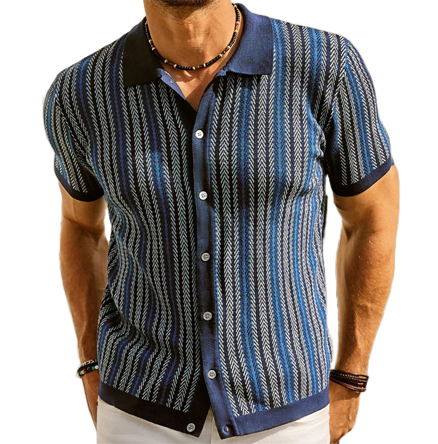 Sebastian Striped Regular Fit Knit Shirt | Collared Button Front Shirt