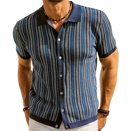 Sebastian Striped Regular Fit Knit Shirt | Collared Button Front Shirt