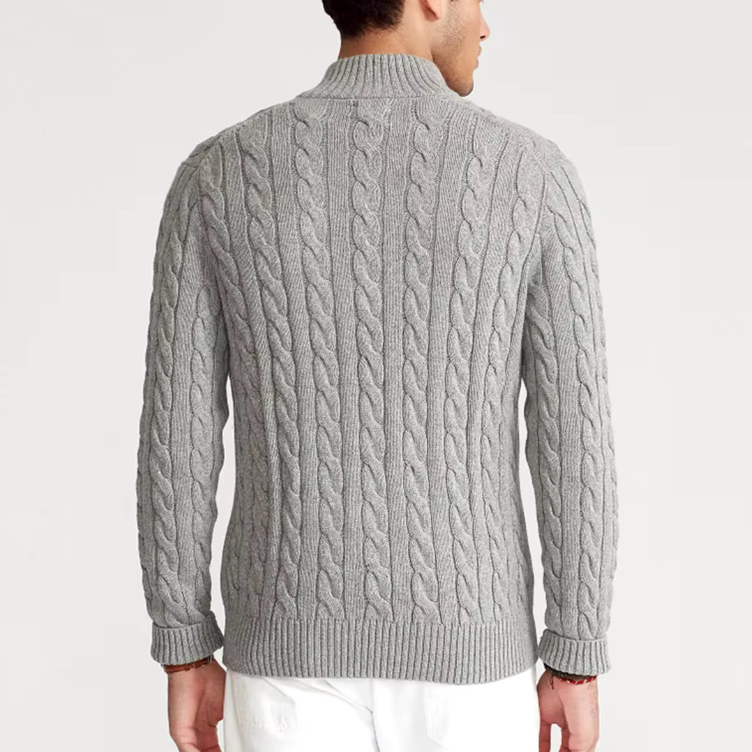 Men’s Sweater – Cotton Blend – Regular Fit – Half Zip – Cable Knit – Ribbed Trim