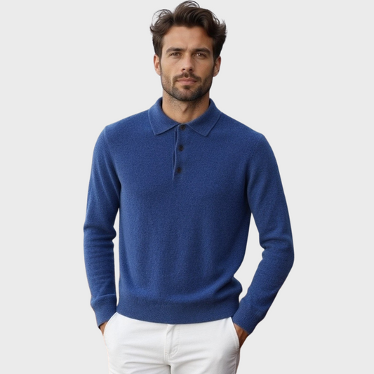 Men’s Polo Sweater – Merino Wool – Standard Fit – Ribbed Trim – Smart Casual
