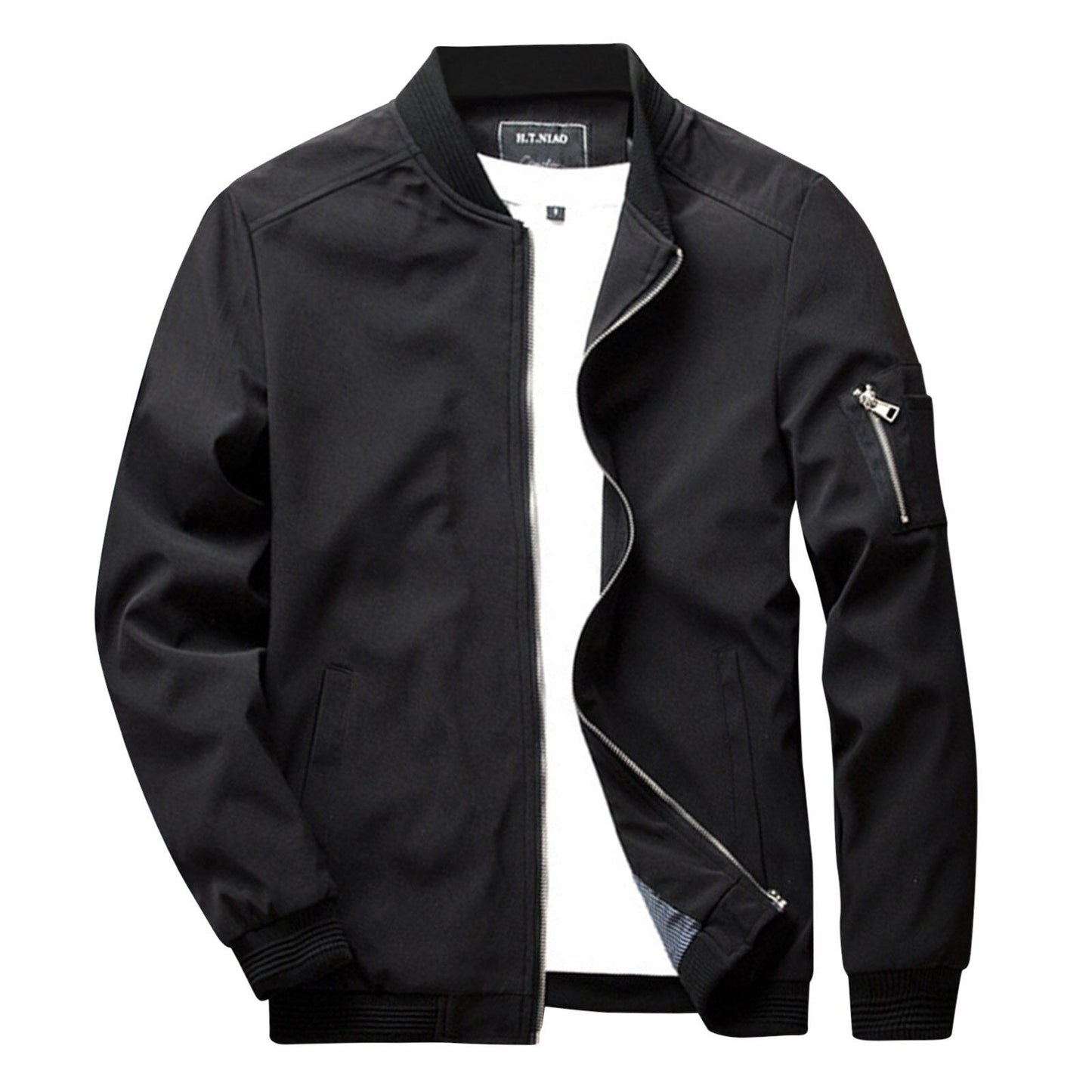 Men’s Bomber Jacket – Slim Fit – Zipper Front – Ribbed Trim