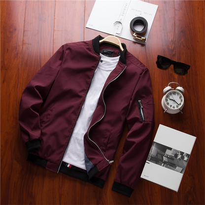 Men’s Bomber Jacket – Slim Fit – Zipper Front – Ribbed Trim