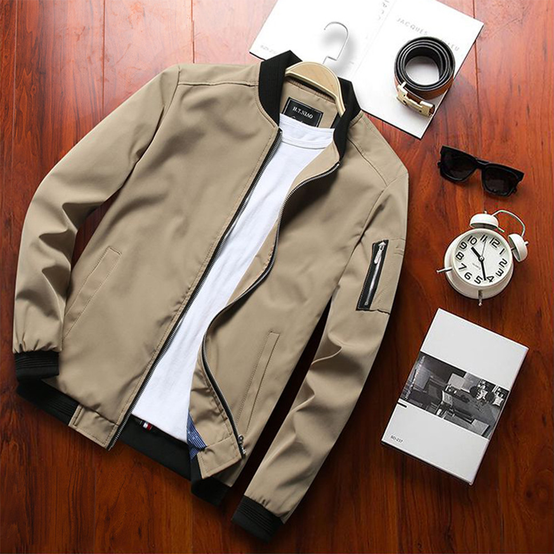 Men’s Bomber Jacket – Slim Fit – Zipper Front – Ribbed Trim