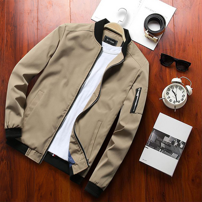 Men’s Bomber Jacket – Slim Fit – Zipper Front – Ribbed Trim
