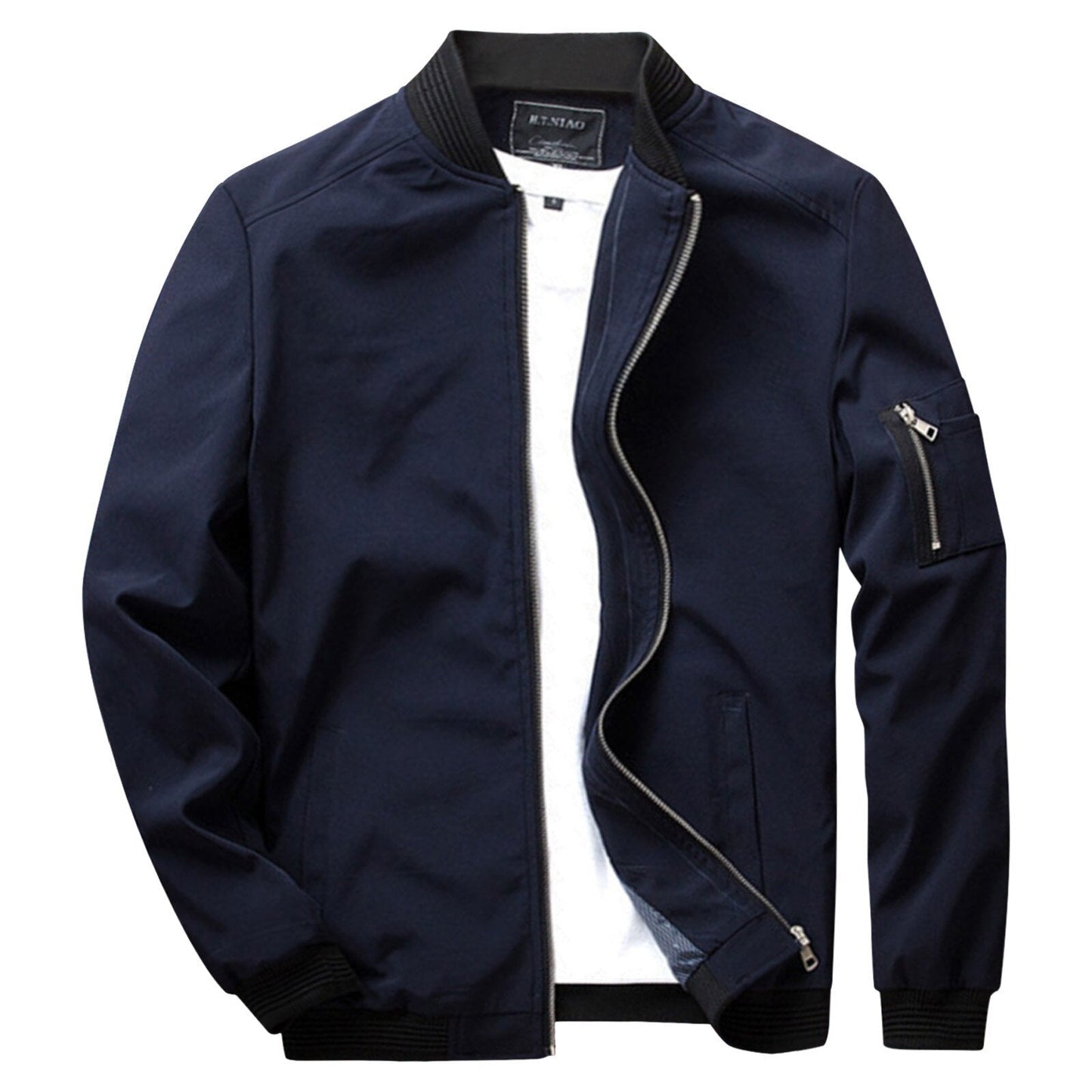 Men’s Bomber Jacket – Slim Fit – Zipper Front – Ribbed Trim