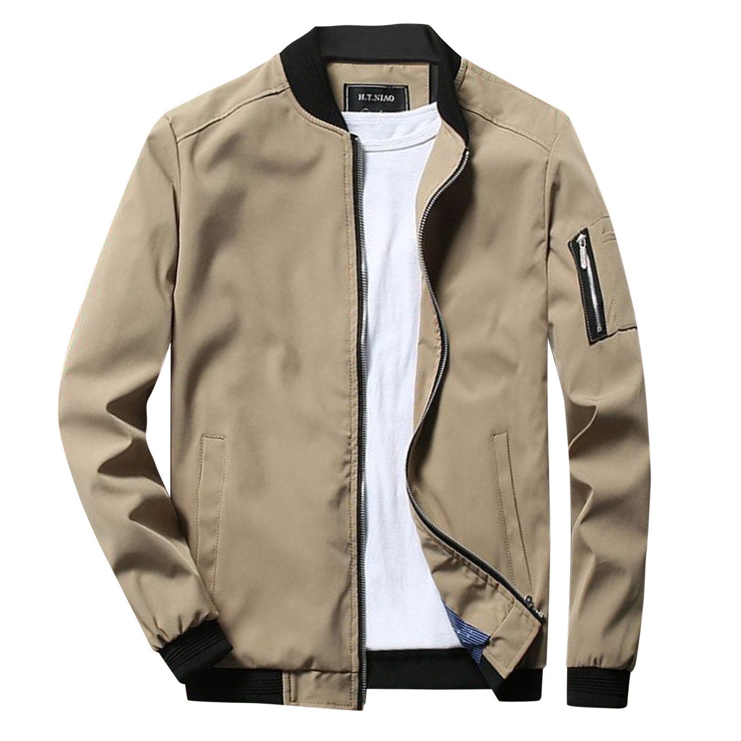 Men’s Bomber Jacket – Slim Fit – Zipper Front – Ribbed Trim