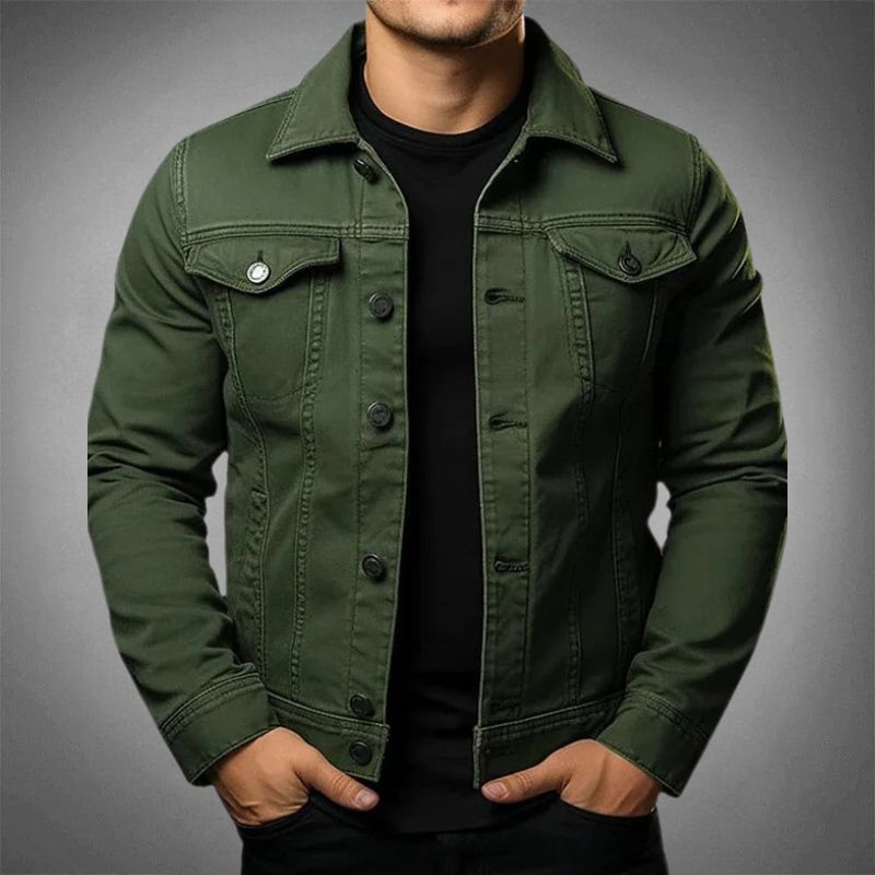 Men’s Denim Jacket – Slim Fit – Button-Up Front – Structured Casual Outerwear