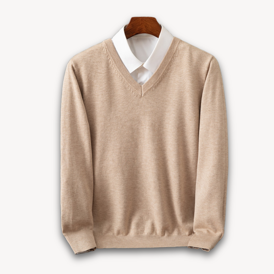 Men’s V-Neck Sweater – Slim Fit – Luxury Fabric – Soft Knit Ribbed Detailing