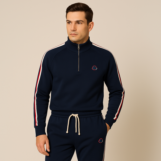 Men’s Tracksuit Set – Cotton Blend – Quarter Zip – Athleisure Fit – Ribbed Cuffs