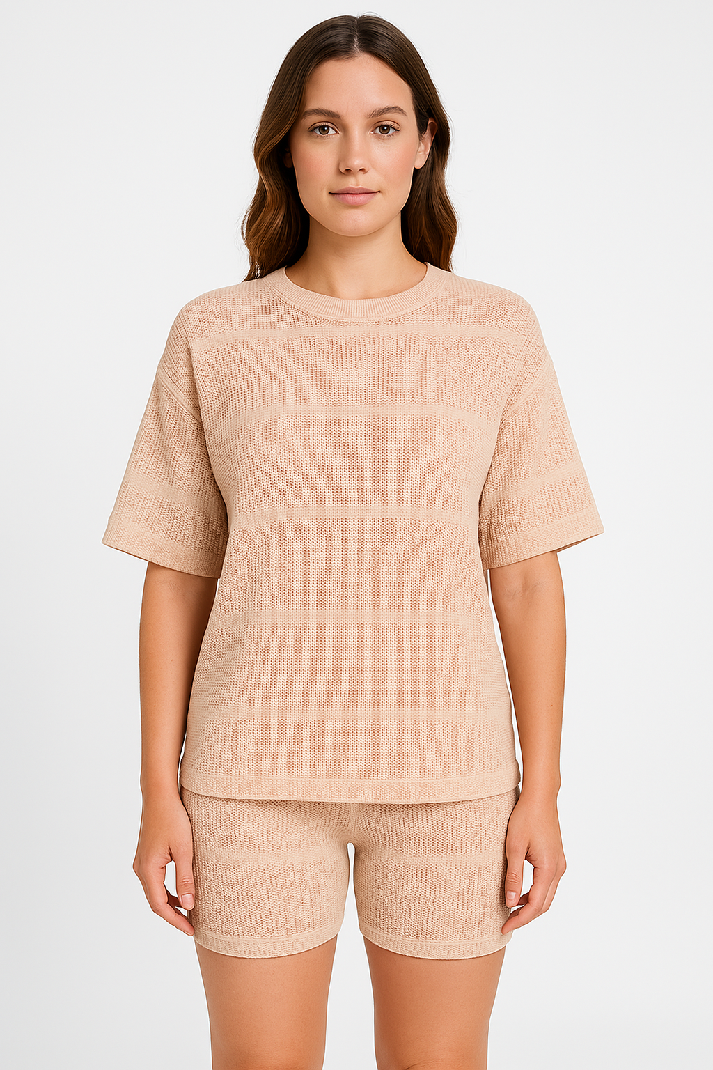 Women’s Knit Sweater Set – Relaxed Fit Top – Slim Fit Shorts – Soft Ribbed Knit