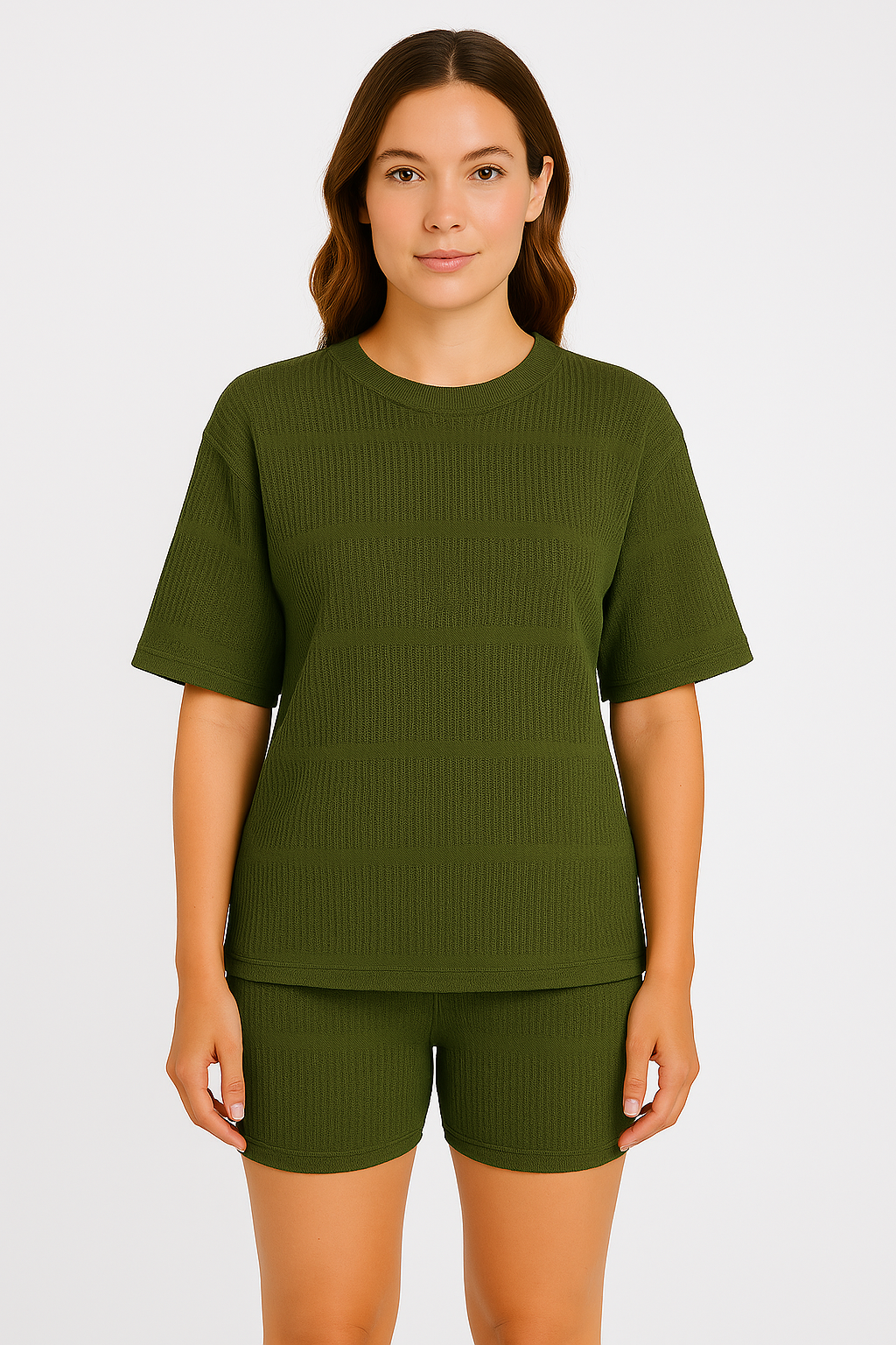 Women’s Knit Sweater Set – Relaxed Fit Top – Slim Fit Shorts – Soft Ribbed Knit
