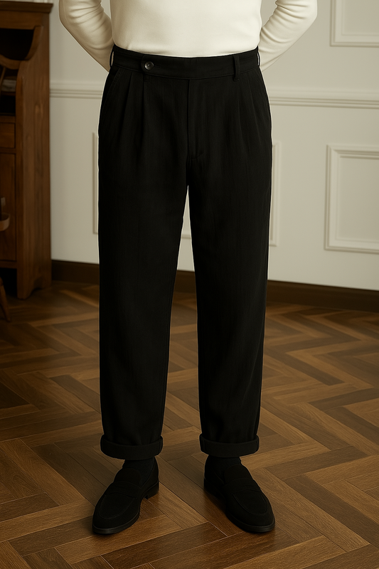 Men’s Corduroy Trousers – High Waist – Straight Fit – Pleated Front – Rolled Cuffs