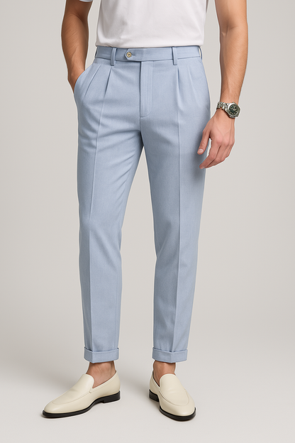 Men’s Trousers – High Waist – Straight Leg – Pleated Front – Breathable Blend