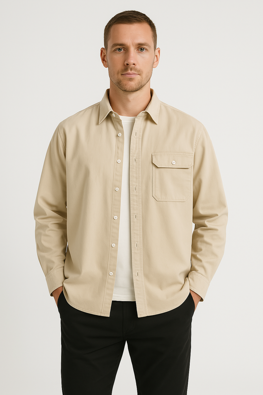 Men’s Button-Down Shirt – 100% Cotton – Relaxed Fit – Long Sleeve Chest Pocket