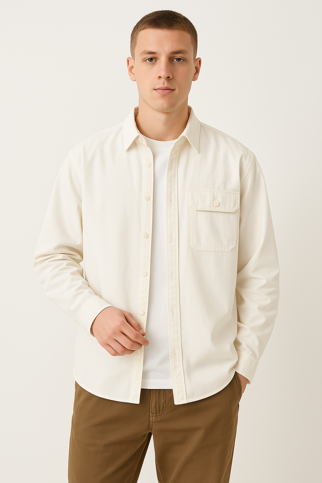 Men’s Button-Down Shirt – 100% Cotton – Relaxed Fit – Long Sleeve Chest Pocket