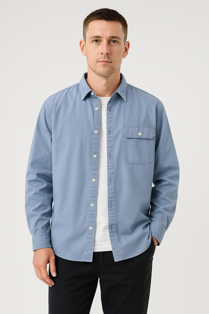Men’s Button-Down Shirt – 100% Cotton – Relaxed Fit – Long Sleeve Chest Pocket