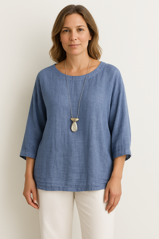 Women’s Cotton Top – Loose Fit – 3/4 Sleeve – Round Neck Casual Everyday Wear