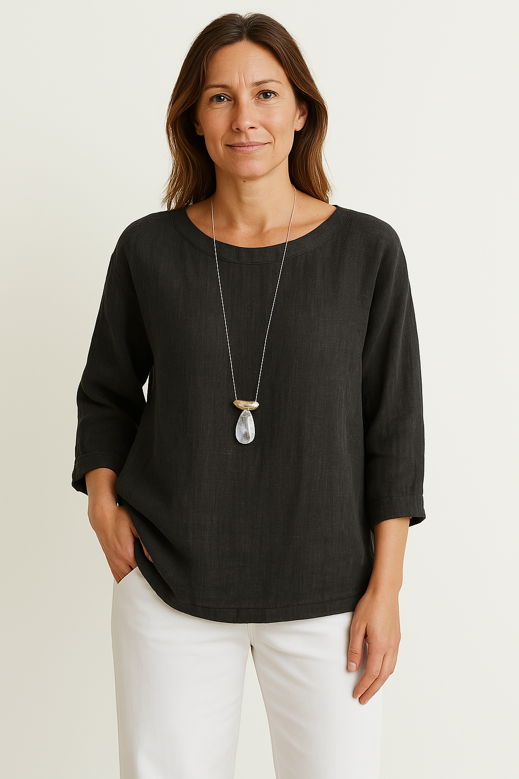 Women’s Cotton Top – Loose Fit – 3/4 Sleeve – Round Neck Casual Everyday Wear