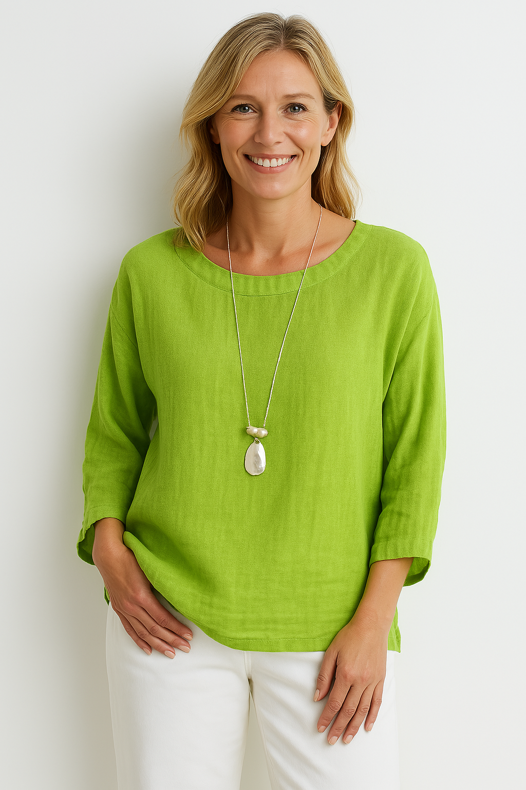 Women’s Cotton Top – Loose Fit – 3/4 Sleeve – Round Neck Casual Everyday Wear