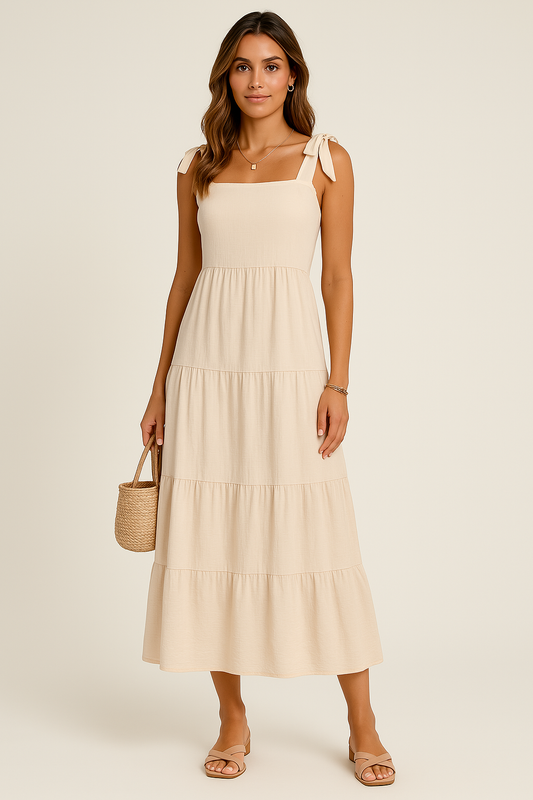 Women’s Maxi Dress – Relaxed Fit – Sleeveless Tiered – Breathable Blend – Casual Style