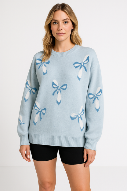 Women’s Pullover Sweater – Oversized Fit – Soft Knit Jacquard – Crew Neck Casual Wear