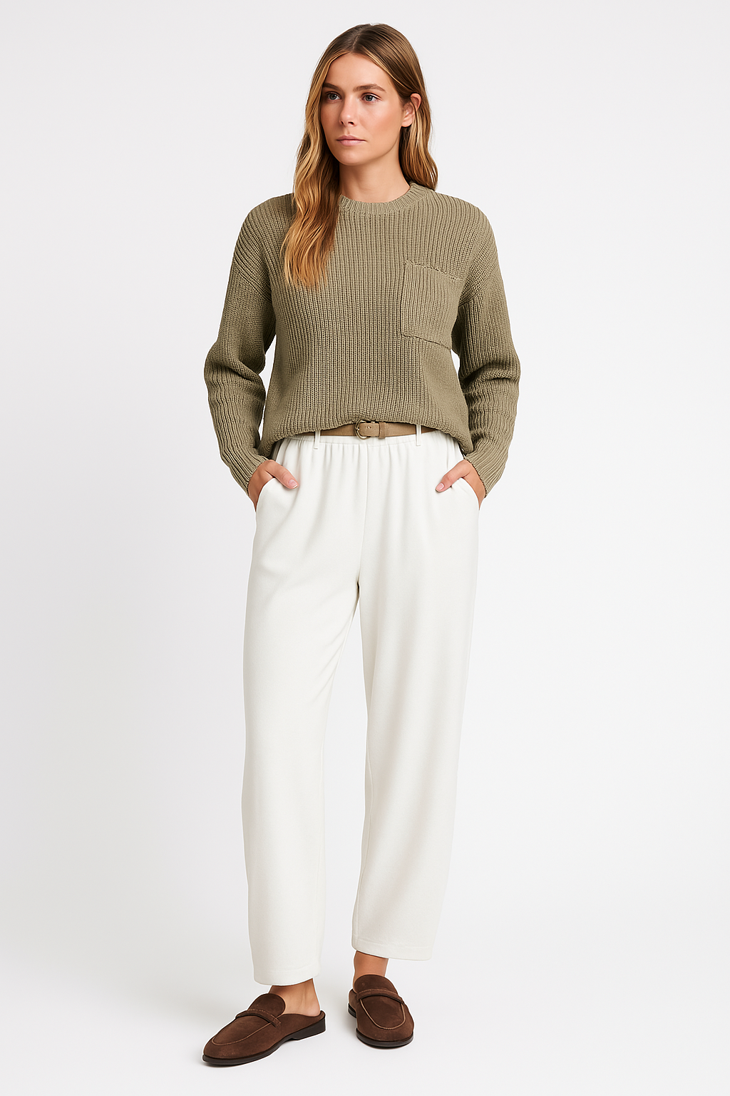 Women’s Knit Two-Piece Set – Relaxed Fit Sweater – Wide-Leg Pants – Soft Jersey Lounge Wear