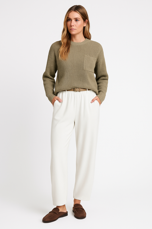 Women’s Knit Two-Piece Set – Relaxed Fit Sweater – Wide-Leg Pants – Soft Jersey Lounge Wear