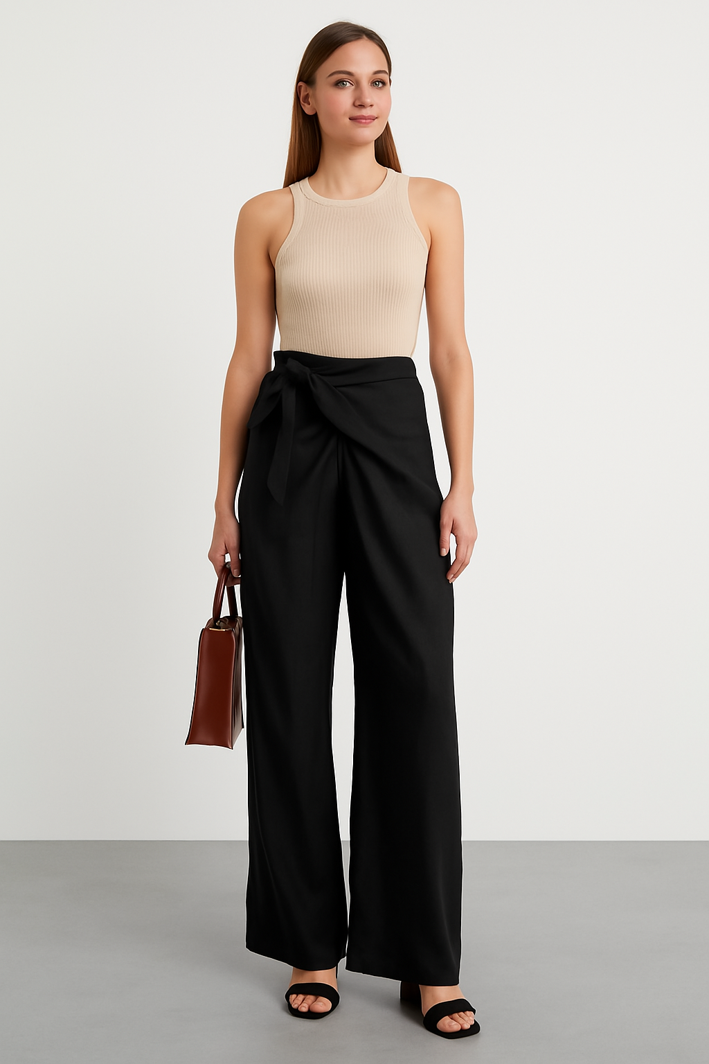 Women’s Wide-Leg Pants – High Waist – Tie Waistband – Lightweight Cotton – Full Length