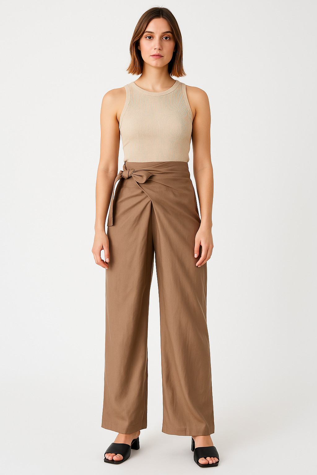 Women’s Wide-Leg Pants – High Waist – Tie Waistband – Lightweight Cotton – Full Length