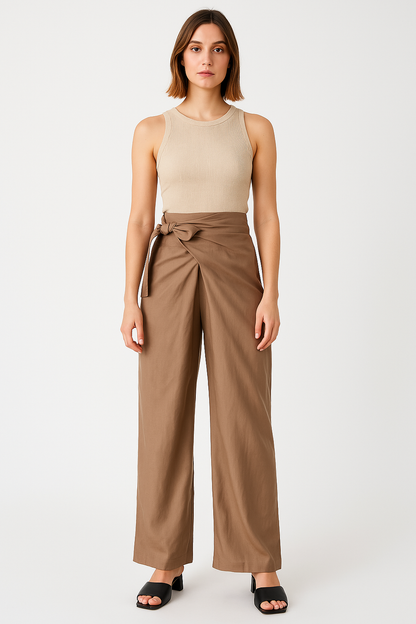 Women’s Wide-Leg Pants – High Waist – Tie Waistband – Lightweight Cotton – Full Length