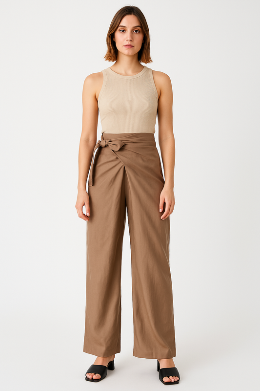 Women’s Wide-Leg Pants – High Waist – Tie Waistband – Lightweight Cotton – Full Length