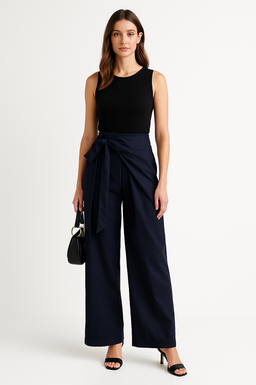 Women’s Wide-Leg Pants – High Waist – Tie Waistband – Lightweight Cotton – Full Length