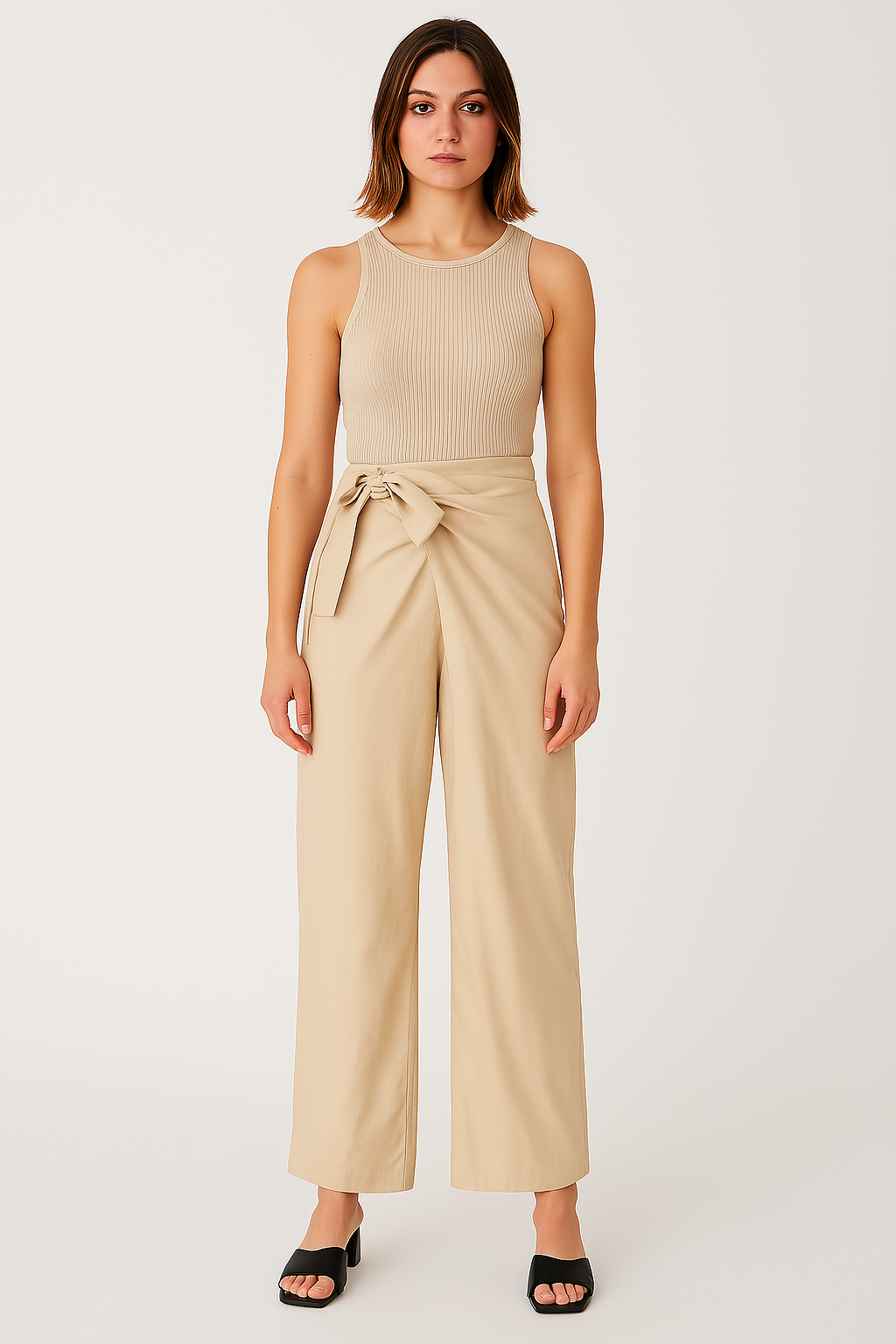 Women’s Wide-Leg Pants – High Waist – Tie Waistband – Lightweight Cotton – Full Length