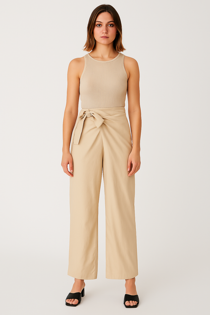 Women’s Wide-Leg Pants – High Waist – Tie Waistband – Lightweight Cotton – Full Length