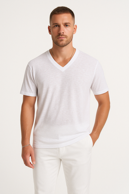 Men’s V-Neck T-Shirt – Lightweight Cotton – Relaxed Fit – Short Sleeve Casual Wear