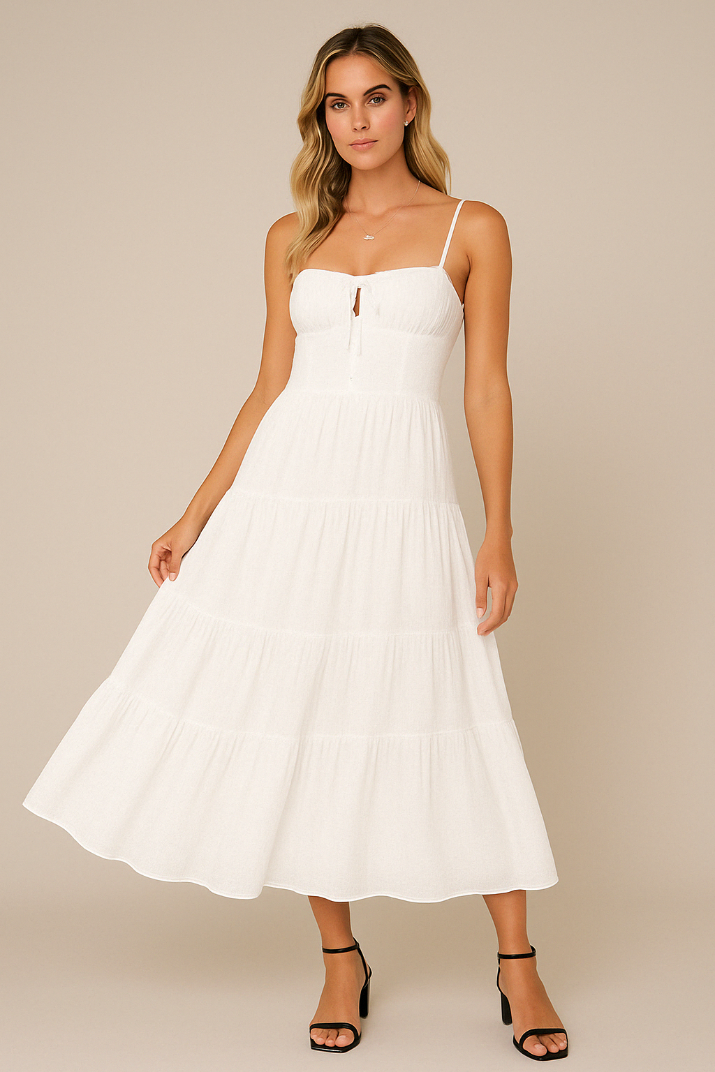 Women’s Maxi Dress – Lightweight Cotton Blend – Tiered Skirt – Spaghetti Straps – Low Back