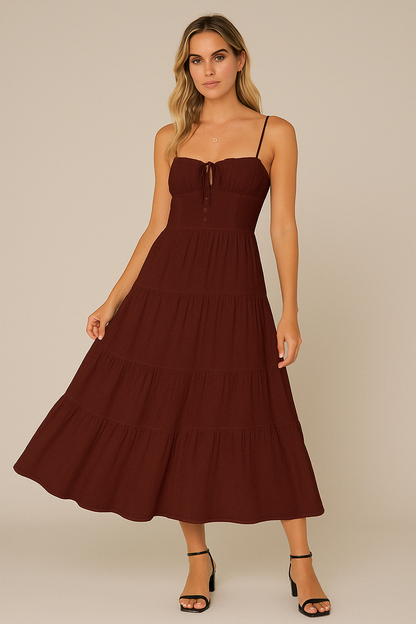 Women’s Maxi Dress – Lightweight Cotton Blend – Tiered Skirt – Spaghetti Straps – Low Back
