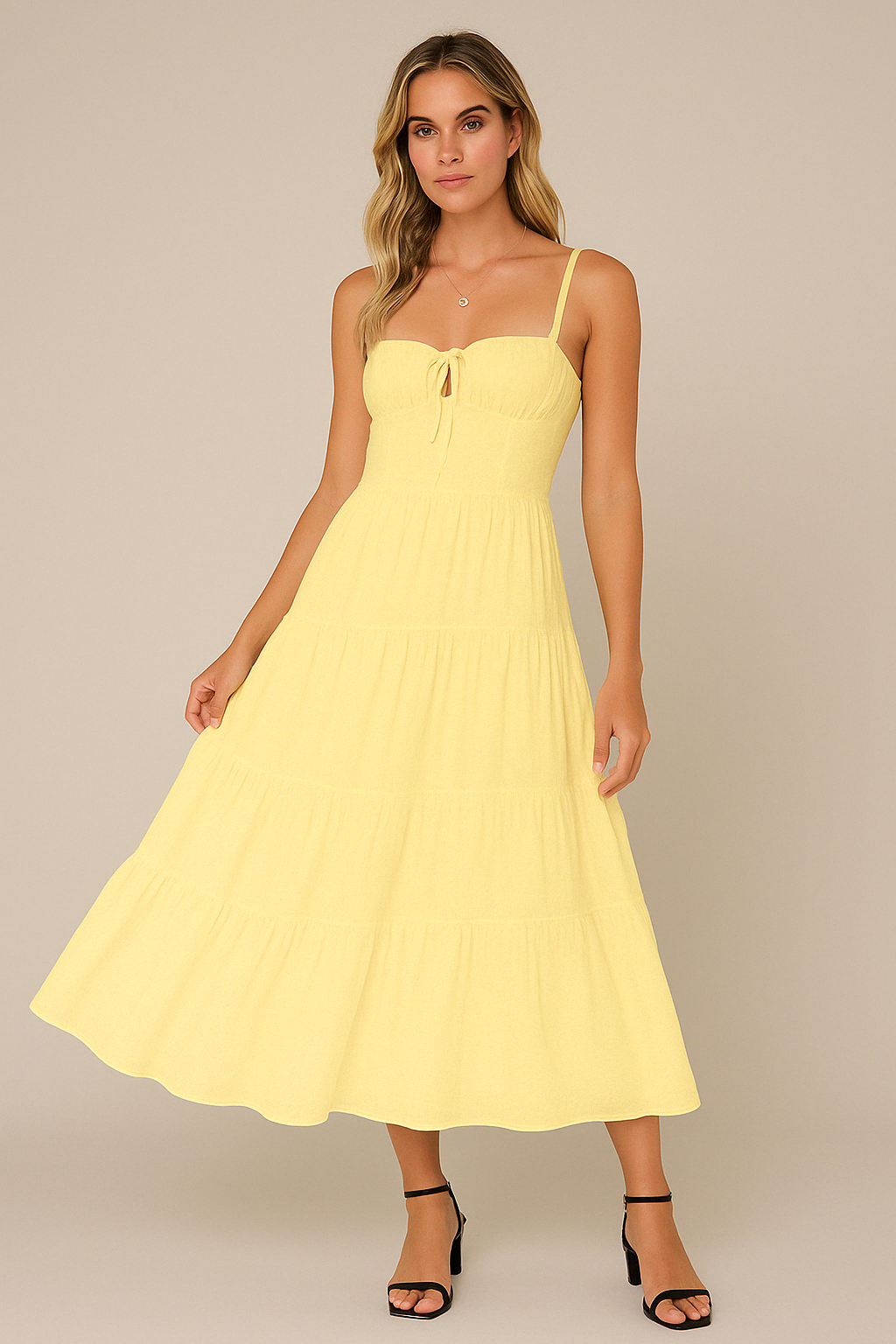 Women’s Maxi Dress – Lightweight Cotton Blend – Tiered Skirt – Spaghetti Straps – Low Back