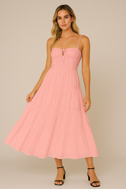 Women’s Maxi Dress – Lightweight Cotton Blend – Tiered Skirt – Spaghetti Straps – Low Back