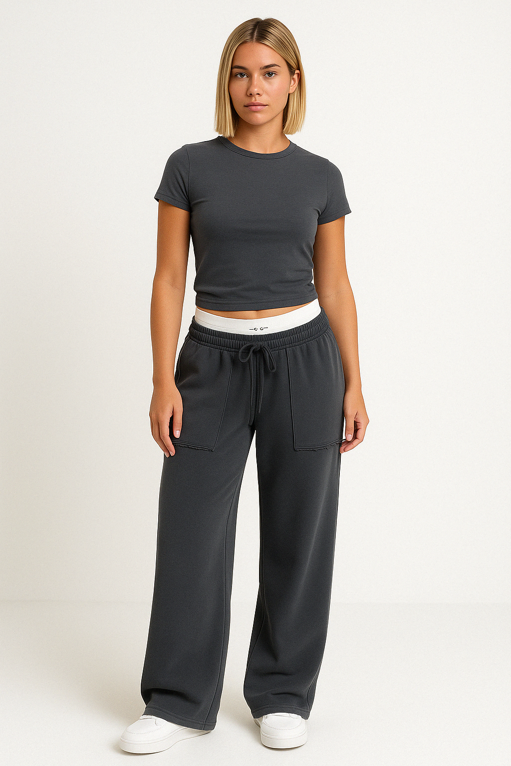 Women's Sweatpants – Wide Leg Relaxed Fit – Breathable Blend – Patch Pockets