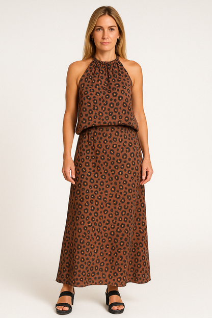Women’s Two-Piece Set – Halter Neck Top and Maxi Skirt – Relaxed Fit Breathable Fabric