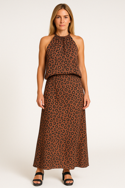 Women’s Two-Piece Set – Halter Neck Top and Maxi Skirt – Relaxed Fit Breathable Fabric