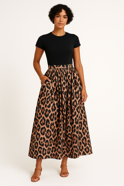 Women’s Full-Length Skirt – Flared Silhouette – Pleated Design – Lightweight Fabric