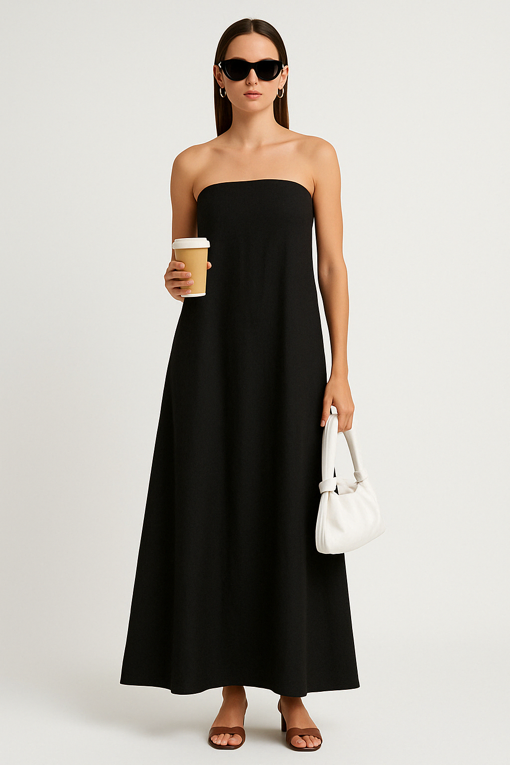 Women’s Strapless Dress – Cotton Linen Blend – Relaxed Fit – Full Length Backless