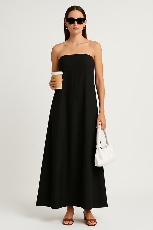 Women’s Strapless Dress – Cotton Linen Blend – Relaxed Fit – Full Length Backless