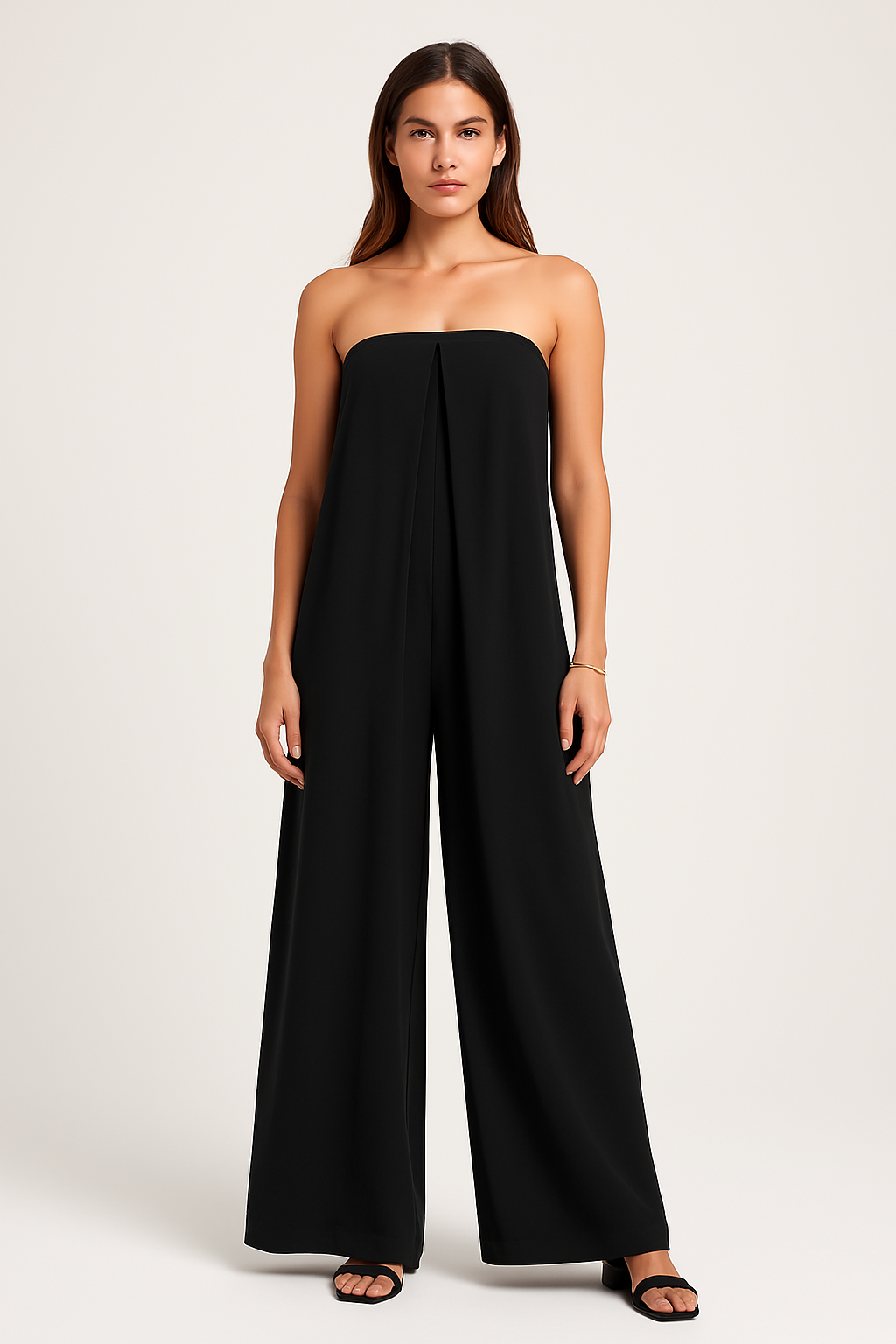 Women’s Jumpsuit – Strapless Bandeau Top – Relaxed Fit – Wide Leg – Lightweight Fabric