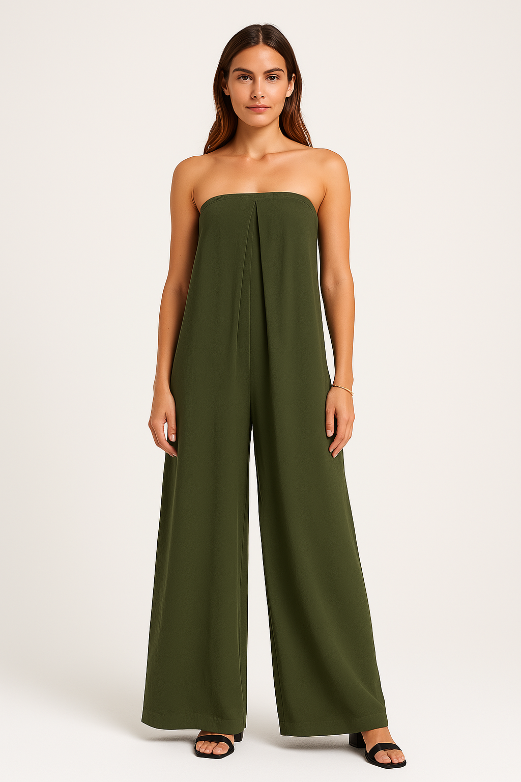 Women’s Jumpsuit – Strapless Bandeau Top – Relaxed Fit – Wide Leg – Lightweight Fabric