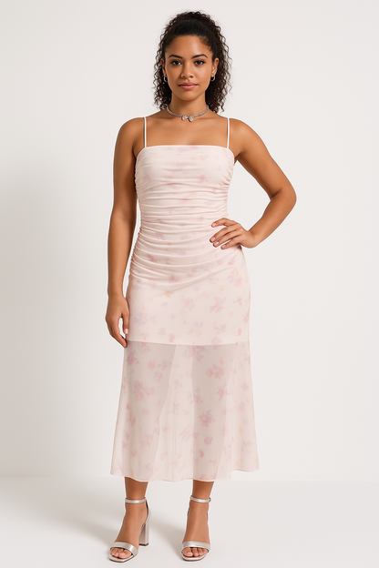 Women’s Maxi Dress – Slim Fit – Spaghetti Straps – Ruching Bodice – Mermaid Hem