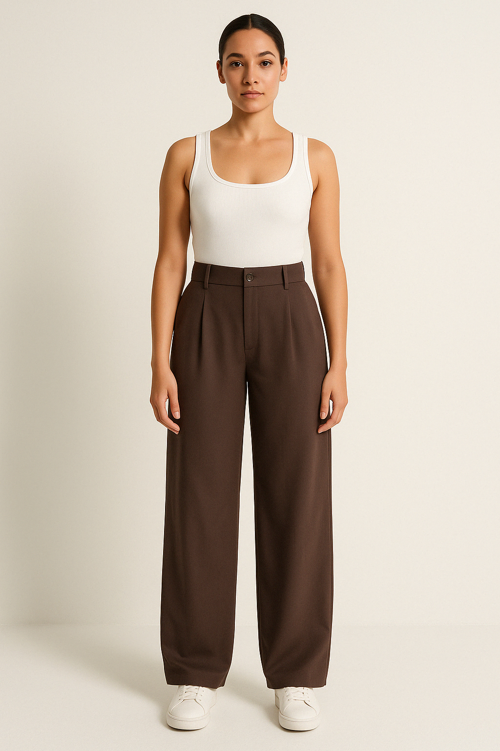 Women’s Tailored Trousers – Wide Leg – High Waist – Front Pleats – Full Length