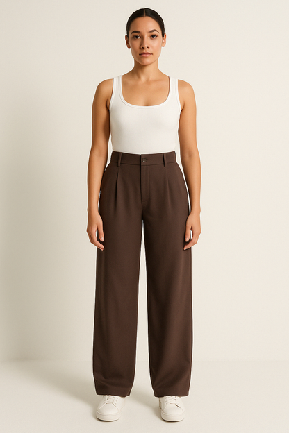 Women’s Tailored Trousers – Wide Leg – High Waist – Front Pleats – Full Length
